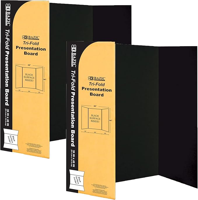BAZIC Products Trifold Poster Board – Black Corrugated Cardboard Display Board for School Projects, Science Fairs, Photos, Charts, and Classroom Presentations, 36" X 48", 2-Pack