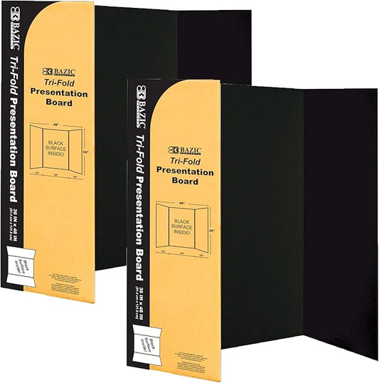 BAZIC Products Trifold Poster Board – Black Corrugated Cardboard Display Board for School Projects, Science Fairs, Photos, Charts, and Classroom Presentations, 36" X 48", 2-Pack