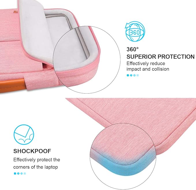 Lacdo 360° Protective Laptop Sleeve Case for 16 inch MacBook Pro M5 Pro/Max A3428 A3429 (2026), M4/M3/M2/M1 A3403 A3186 A2991 A2780 A2485 A2141, 15 inch Surface Laptop 7/6/5/4/3 Computer Bag, Peach