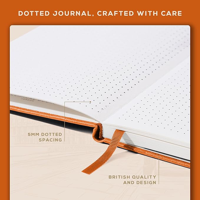 BEECHMORE BOOKS A5 Dotted Journal – 160gsm Thick Paper No-Bleed Bullet Notebook – Hardcover Dot Grid Logbook with Presentation Gift Box – Vegan Leather Sketchbook for Artists & Professionals