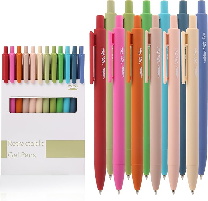 Mr. Pen- Retractable Gel Pens, 12 Pack, Assorted Color Inks, Fine Point 0.7mm, Fast Dry, Smooth Writing, Cute Pens for Drawing, Writing Planner and School Supplies