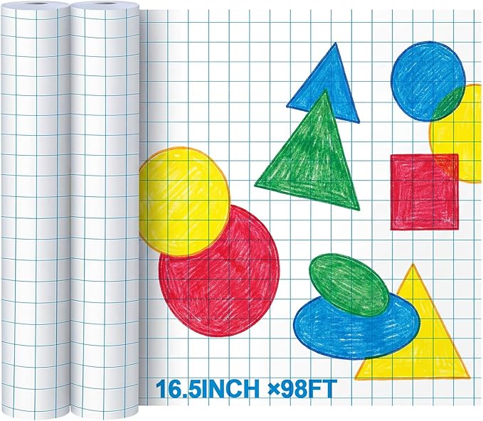 Jetec 2 Roll Large Grid Graph Paper Roll 1" Grid 16.5 Inch x 98ft Sewing Pattern Paper for Back to School Classroom Teaching Drafting Supplies Kids Students Gifts