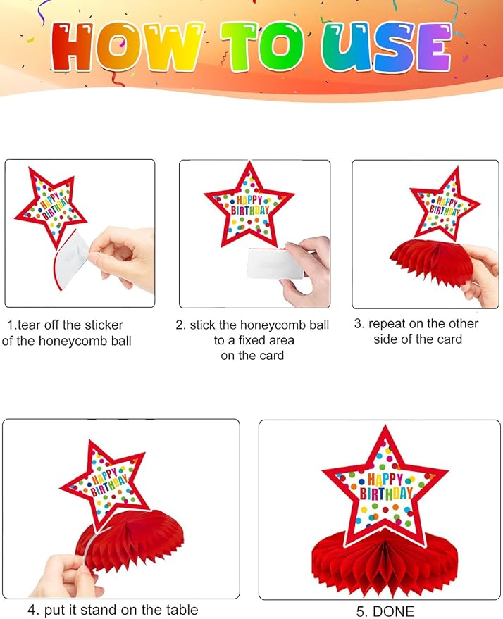 Birthday Table Decorations - 9 Pcs Colorful Happy Birthday Centerpieces for Tables Rainbow Honeycomb Centerpieces Table Toppers for Girls Boys Men Women Birth Date Party Supplies, Photo Booth Props