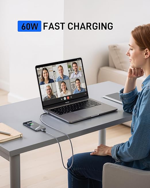 Short USBC to USBC Cable 1FT, 60W USB Type C Fast Charging Cable for Car, Durable iPhone USB C to USB C Charger Cable USB C Cord for iPhone 17/16/15/Pro Max/Plus, Samsung Galaxy S26 and More-2Pack