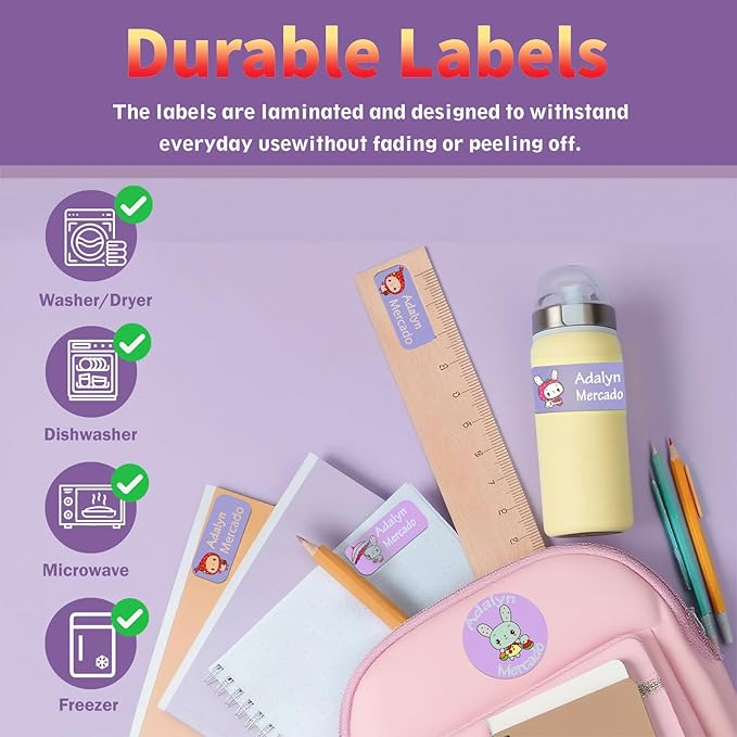 Custom Personalized Name Labels for Kids-(200-1000Labels) Waterproof Name Stickers Tags for School&Daycare,Clothing Tags,Washable&Durable Labels for Lunch Boxes, Bottles,Toys&GEA (Crown)