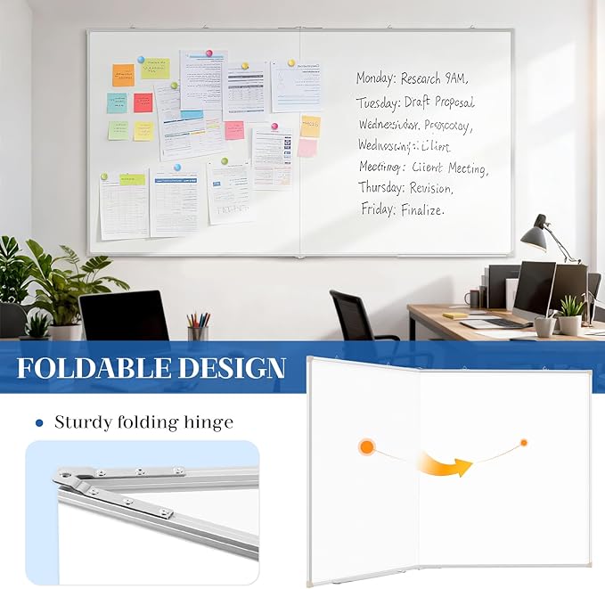 72" x 40" Large White Board, Magnetic Double-Sided Whiteboad Dry Erase, Portable Wall Hanging Whiteboards for Home, School, Office
