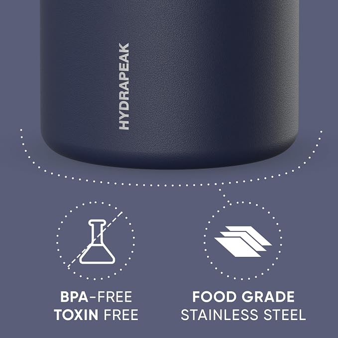 Hydrapeak 32oz Stainless Steel Vacuum Insulated Food Jar for Hot Food and Cold Food, Wide Mouth Leak-Proof Soup Jar for Adults, 10 Hours Hot and 16 Hrs Cold (Navy) (Pack of 3)