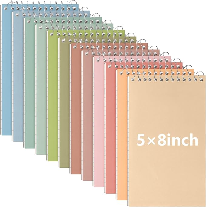 Fuutreo 12 Pcs 5'' x 8'' Top Bound Spiral Notebooks Office Steno Book for Women Cute Durable Spiral College Ruled Paper 70 Sheets Multicolor Covers, School Supplies(Earthen Color)