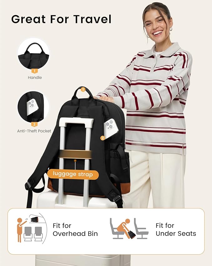 LOVEVOOK Laptop Backpack for Women with Large Cup Holder,17 Inch DIY Design Travel Work Backpack Computer Laptop Bag,Waterproof Nurse Teacher College Backpack Purse,Gifts for Women Men, Brown-Black