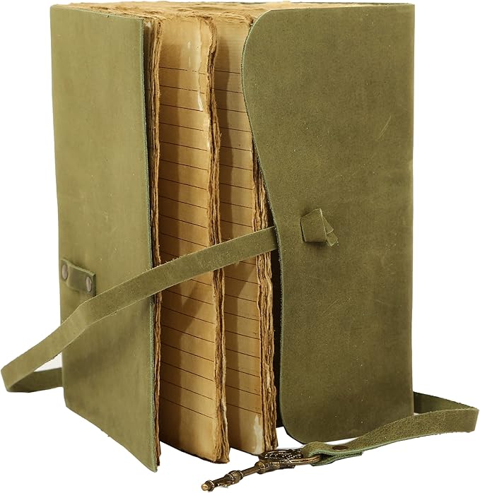 Leather Journal with Deckle Edge Paper 8x6 inch and Vintage Key | Handmade Writing Notebook Diary | Bound Daily Notepad for Men & Women Medium, Sketch/Writing pad for Artists