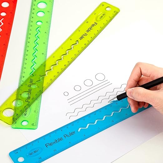 KINBOM 4 Pcs 12 Inch Color Flexible Rulers, Soft Bendable Plastic Transparent Rulers, Shatterproof, Suitable for School, House and Office
