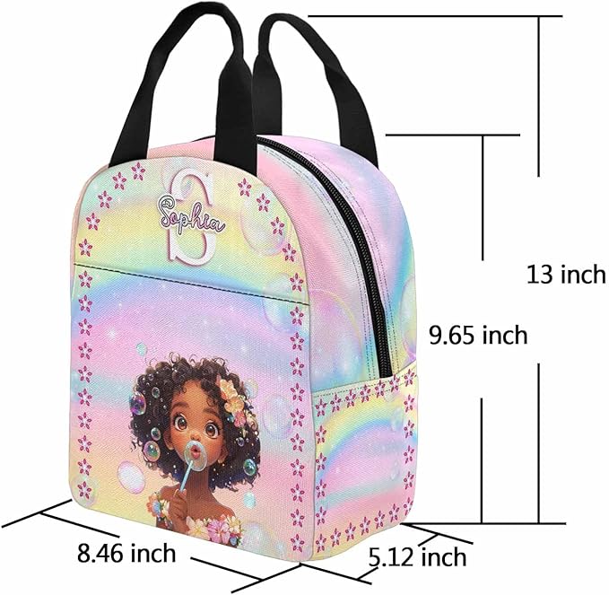 M YESCUSTOM Custom Girls Backpack Lunch Bag Set with Name, Rainbow Personalized Kids Backpack for Girls School Travel Kindergarten Bookbag Pencil Pouch