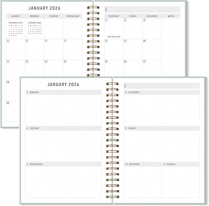 Sweetzer & Orange 2026 Planner – 6" x 8.25" Dated Daily, Weekly & Monthly Calendar Planner – January to December 2026 – Eucalyptus Design with Motivational Stickers, Gold Spiral & Sturdy Paper