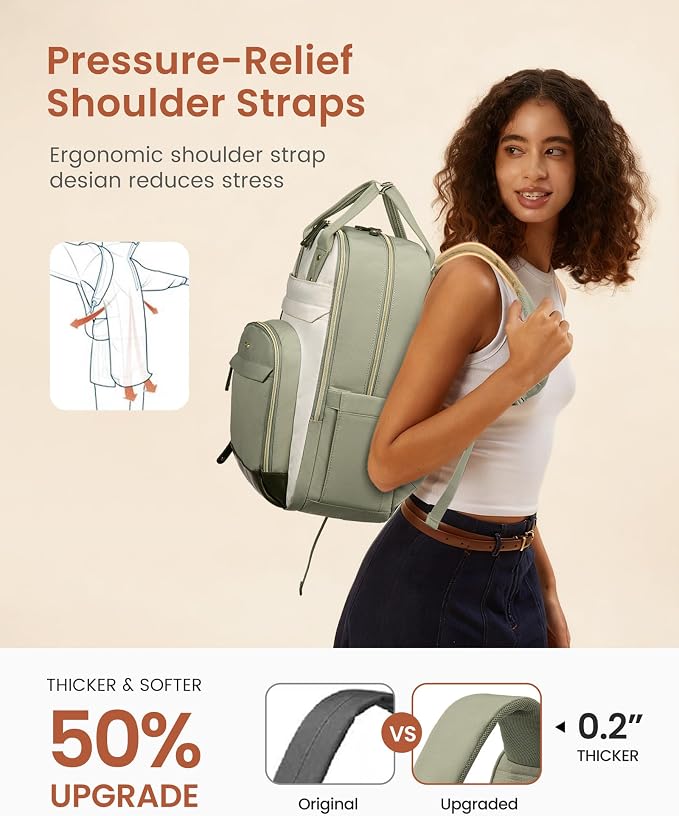 LOVEVOOK Laptop Backpack Women with Giant Cup Holder,17.3 inch Work Travel Backpack Computer Laptop Bag,Cute College Nurse Teacher Backpack Purse,Gift for Women & Men,Olive green-Bean green-Kelp green