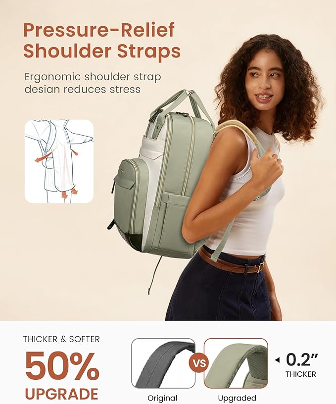 LOVEVOOK Laptop Backpack Women with Giant Tumbler Holder,15.6 inch Work Travel Backpack Computer Laptop Bag,Cute College Nurse Teacher Backpack Purse,Gifts for Women & Men,Pink-Off-white-Light pink