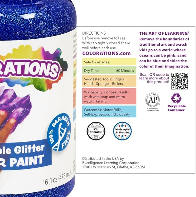 Colorations Washable Glitter Finger Paint, Yellow - 16 oz. (Item # GLFPYE)