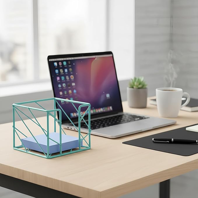 Desktop Organizer - Multi-Functional Sticky Note Holder, Memo Note Cube for Office & Home, School, Desk Supplies (Cyan)