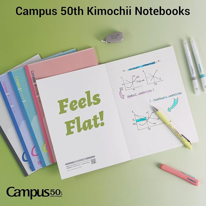 KOKUYO Composition Notebooks, 5 Pack Campus Semi-B5 Comp Book with Dot A 7mm Ruled, 30 Sheets, School Lined Notebook 50th Anniversary Edition, Journal Notebook for Women Work Study Note Taking