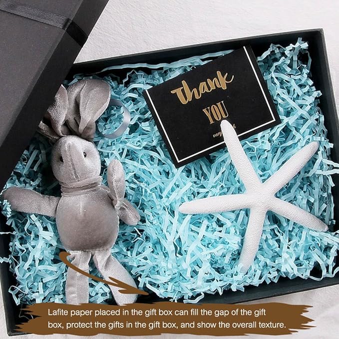 LYARCHTE Crinkle Paper Filler 5.2 oz, Crinkle Cut Paper Shred Filler Shredded TissueRaffia Grass Paper for Gift Basket Packing Bag Filler (Baby blue)