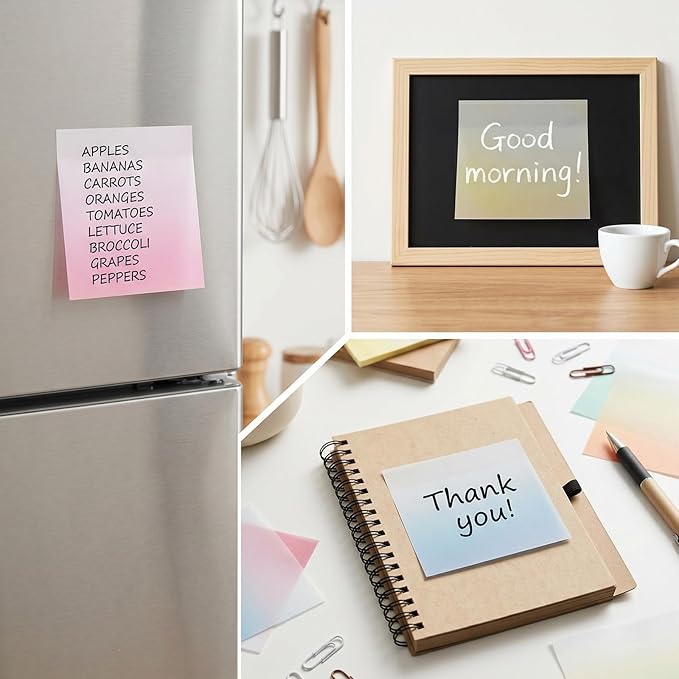 500Pcs Transparent Sticky Notes, Glitter Translucent Clear Sticky Notes Tabs Gradient, See Through Note for Office College School Supplies Pads