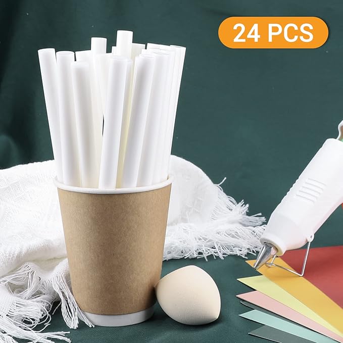 White Hot Glue Sticks Full Size, Manarty 24 PCS 0.43 Dia x 8" Long Fbric Glue Sticks for Craft, Adhesive Hot Melt Gluing Sticks for Crafting, Woodworking, Decoration, Bonding Repair, Wax Sealing