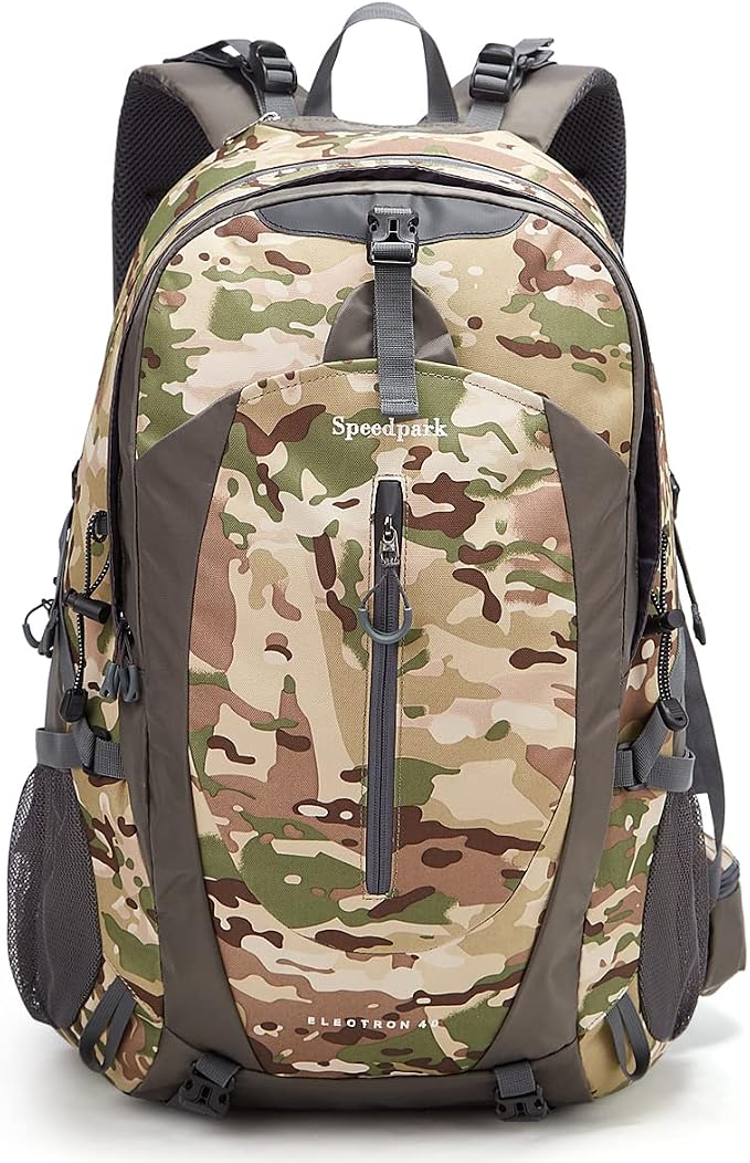 SPEEDPARK 40L Hiking Backpack, Lightweight Camping Daypack with Rain Cover | Water-Resistant Rip-Stop Nylon, Multi-Pockets, Survival Whistle. Ideal For Men, Women, Travel, Trekking
