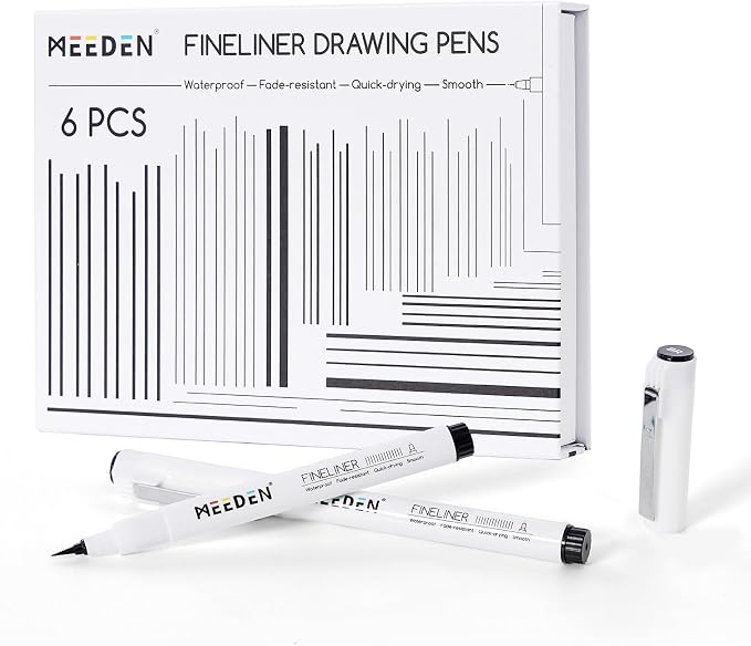 MEEDEN Micro Fineliner Drawing Pens: 0.8-2mm Brush Nib, 6 Pack, Black Ink