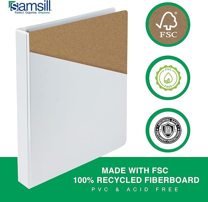 Samsill 1 Inch 3 Ring Binders, Economy Round Ring, Clear View Cover, 200 Sheet Capacity - for School, Home, Office - White, 24 Pack