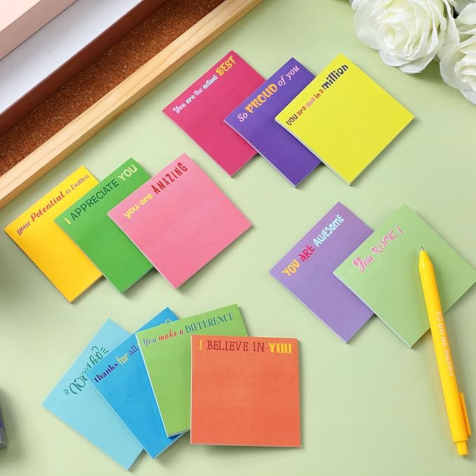 Yinder 12 Pcs Inspirational Sticky Notes Cute Motivational Sticky Notes Pad End of Year Employee Appreciation Gifts Bulk for Teacher Nurse Coworkers Office Supplies 3 x 3'' (Appreciation,Minimalist)