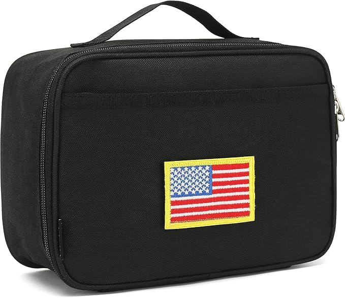 FlowFly Kids Lunch box Insulated Soft Bag Mini Cooler Back to School Thermal Meal Tote Kit for Girls, Boys, Black Free USA Flag Patch Included