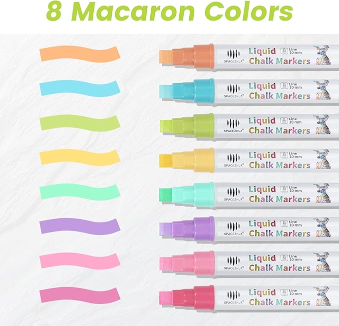 Chalk Markers Jumbo - 8 Colors Pastel Liquid Chalk Markers with 10mm 3 in 1 Thick Wide Nib Wet & Dry Erase Pens for Blackboard Chalkboard Whiteboard Glass Window Cars Mirror