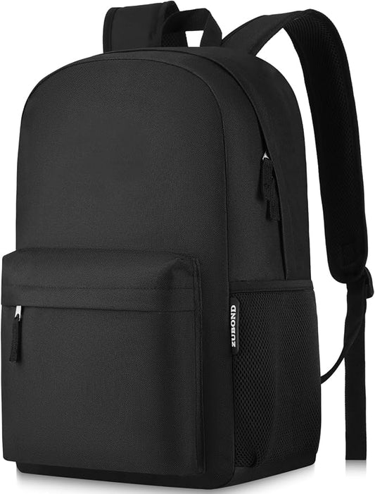 ZUBOND Unisex Black Backpack for School & Travel - Lightweight Laptop Backpack Fits 17.3 Inch Notebook, Water Bottle Pocket - Ideal for Teens, College Students, Adults