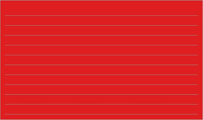 Colonial Cards: 150 Color Cardstock 3" x 5" Index Cards, Red, Lined Landscape Format