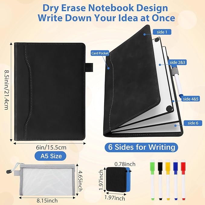 Feifeiya 6 Sides Dry Erase Notebook Portable White Board 9"x6"(a5) Travel Dry Erase White Board Notebook Foldable Anti-ghosting Surface for Office, School, Study, Travel & Business Meeting Planning