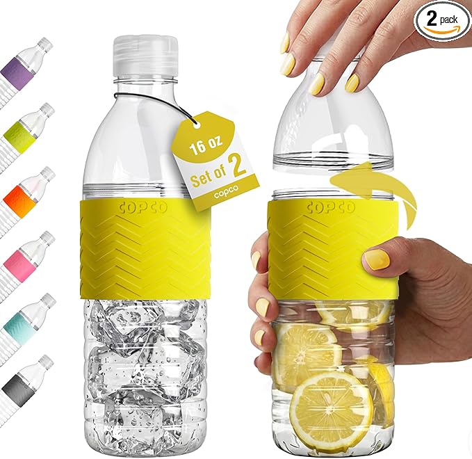 Copco Hydra 16.9 oz Water Bottle, Set of 2 – Leak Proof, BPA Free Tritan, Dishwasher Safe, Twist-Open Body, Non-Slip Silicone Grip, Ideal for Gym & Office & Outdoor Activities (Yellow)