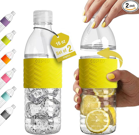 Copco Hydra 16.9 oz Water Bottle, Set of 2 – Leak Proof, BPA Free Tritan, Dishwasher Safe, Twist-Open Body, Non-Slip Silicone Grip, Ideal for Gym & Office & Outdoor Activities (Yellow)