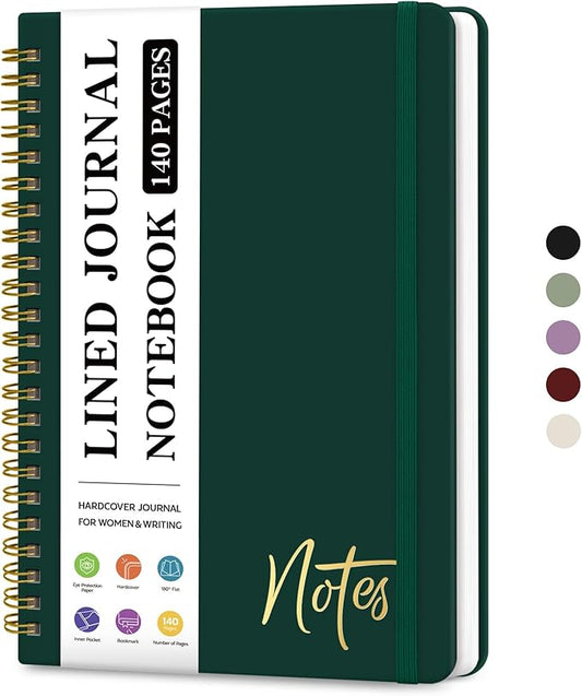 ZOTIA Lined Spiral Journal Notebook for Women, A5 College Ruled Journals for Writing, Hardcover Notebooks for Work, Note taking and Office School Supplies,140 Pages - Dark Green