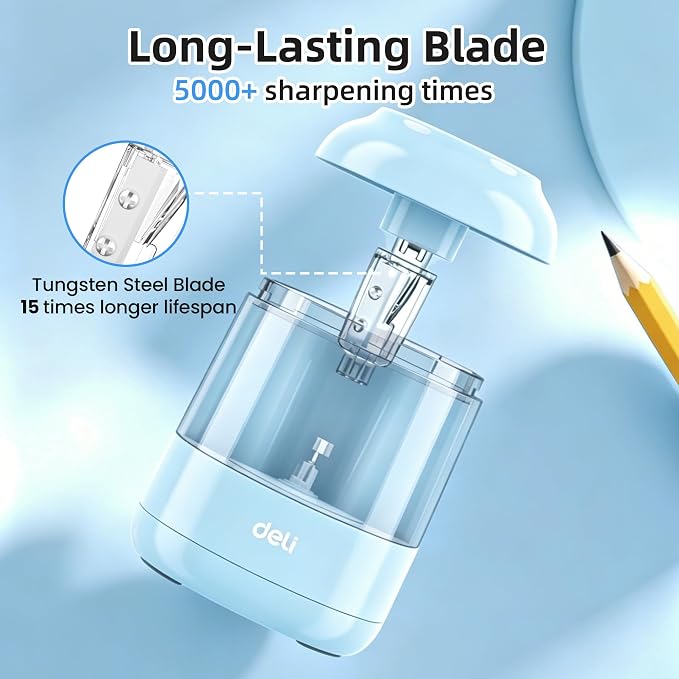 deli Electric Pencil Sharpener, Battery Operated, 6.5–8mm for Classroom