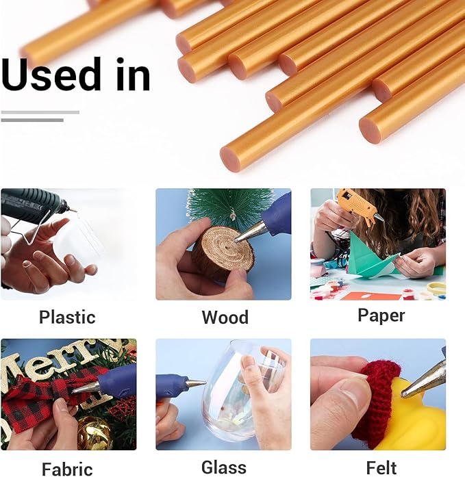 ENPOINT Metallic Gold Hot Glue Sticks, 36 Pack Mini Hot Melt Glue Sticks Colored, Small Craft Adhesive Waxing Sticks for Wedding Cards, Sealing, Decoration, Art, DIY, 8" Long x 0.27" Dia