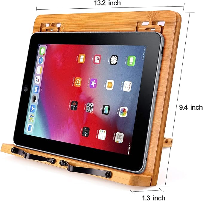 MEGREZ Bamboo Foldable Book Stand Reading Frame Rest Holder Cookbook Stand,13.2 x 9.4 inch