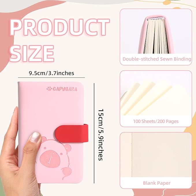 BOBO RABBIT Blank Journal Small Pocket Leather Notebook No Lines for Drawing Plain Sketch Book Cute Cartoon Capybara Unlined Journal for Travel Work School, 200 Pages, 3.7"X5.9"