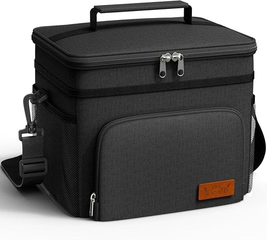 HOTOR Insulated Lunch Box Men Women Leak-Proof Cooler Lunch Bag 15L | 4 Pockets, Adjustable Strap, Ideal for Work, Picnic, Travel, Camping, Gift, Black