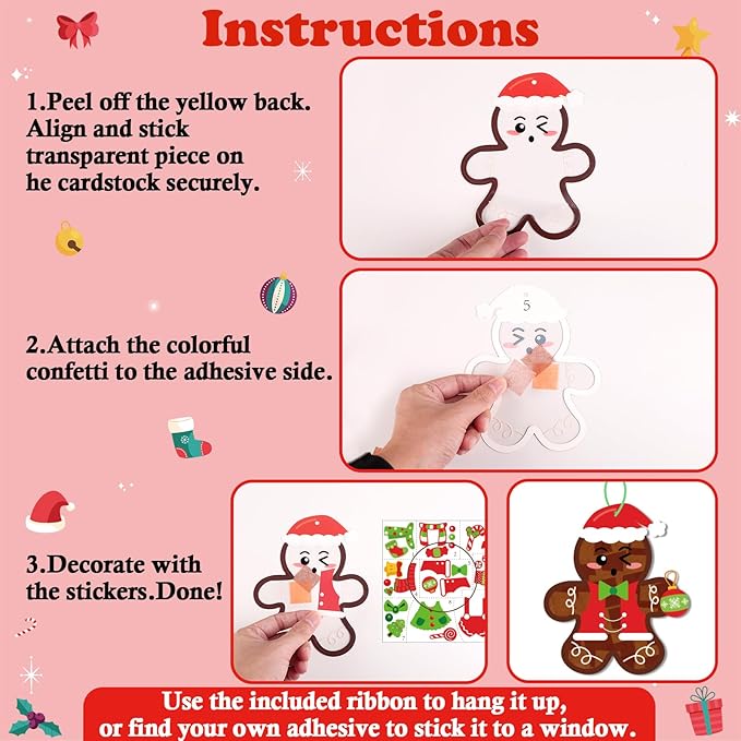 Renbuzhu 39PCS Christmas Crafts Bulk: Gingerbread Men Paper Suncatchers DIY Kit for Winter Xmas Holiday Activities Decorations, Window Stained Glass Effect Art Ornaments