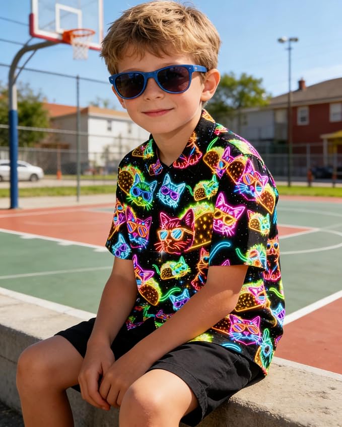 Enlifety 2-10T Kids Hawaiian Shirt Boys Short Sleeve Button Down Shirts Hawaii Summer Casual Blouse