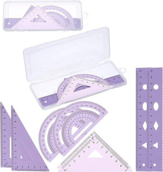 PATIKIL Geometry Set, 2 Pack 6 Inch Aluminum Ruler & 4 Triangles, Metal Protractor Ruler Math Drafting Measuring Tool for Home Office Math Drawing Engineering Art,Gradient Purple