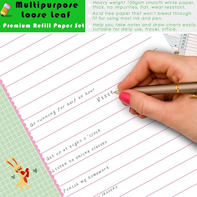 Rancco Junior Cornell Notebook Paper, 180 Pages 8 Rings Punched Half Letter Disc Paper Inserts w/Index Tabs, Index Dividers, Loose-Leaf Bag, Ruler For Circa, Arc, TUL, Happy Planner, 5.5x8.5"