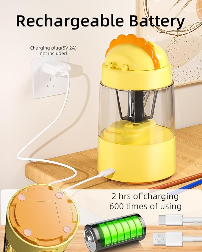 ZMOL Electric Pencil Sharpeners, Lion Pencil Sharpener for Colored Pencils, Auto Stop, Kids Portable Pencil Sharpener for Rechargeable Battery Operated No.2/(6-8mm), Home/Classroom/Office