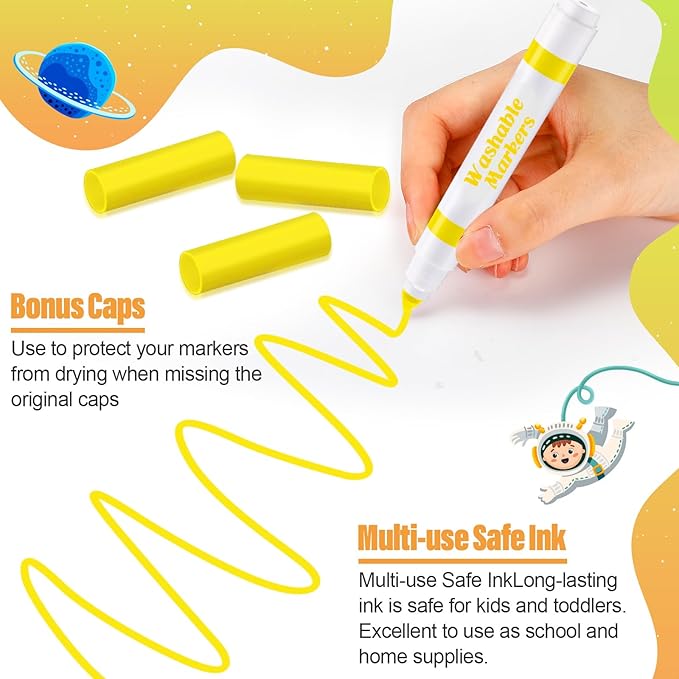 24 Pcs Washable Markers Bulk Broad Line Markers Coloring Conical Tip Large pens for Kids art projects, Teachers, Students, Toddlers, Party Favors, Classrooms, Donations(Yellow)