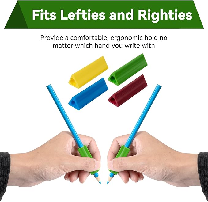 24 Pack Triangle Pencil Grips, Soft Silicone Ergonomic Writing Aid, 4 Colors (Blue/Red/Green/Yellow), 1.77 Inch Pencil Holder for Handwriting, Fits Most Pencils Pens, Left or Right Hand