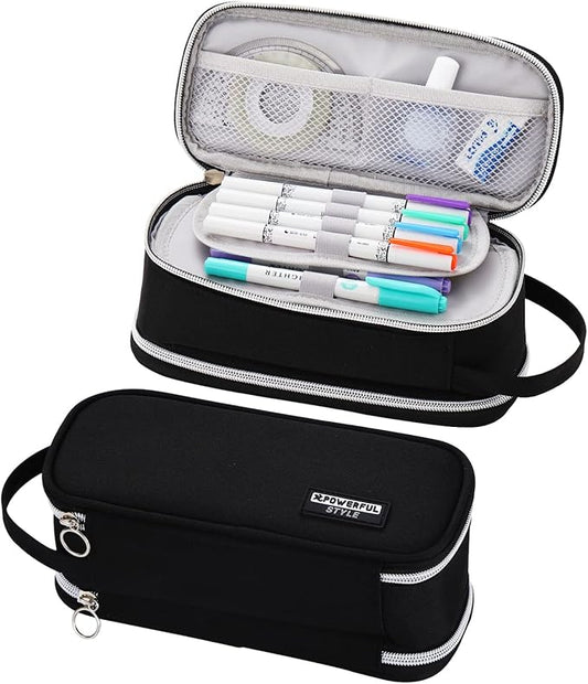 Dugio Large Pencil Case Organizer Big Pencil Pouch for Boys Kids Black | Teens Pencil Bag with Zipper Aesthetic Stationery Pen Pencil Case for School, Large Capacity Design, Thick Multi-layer Fabric